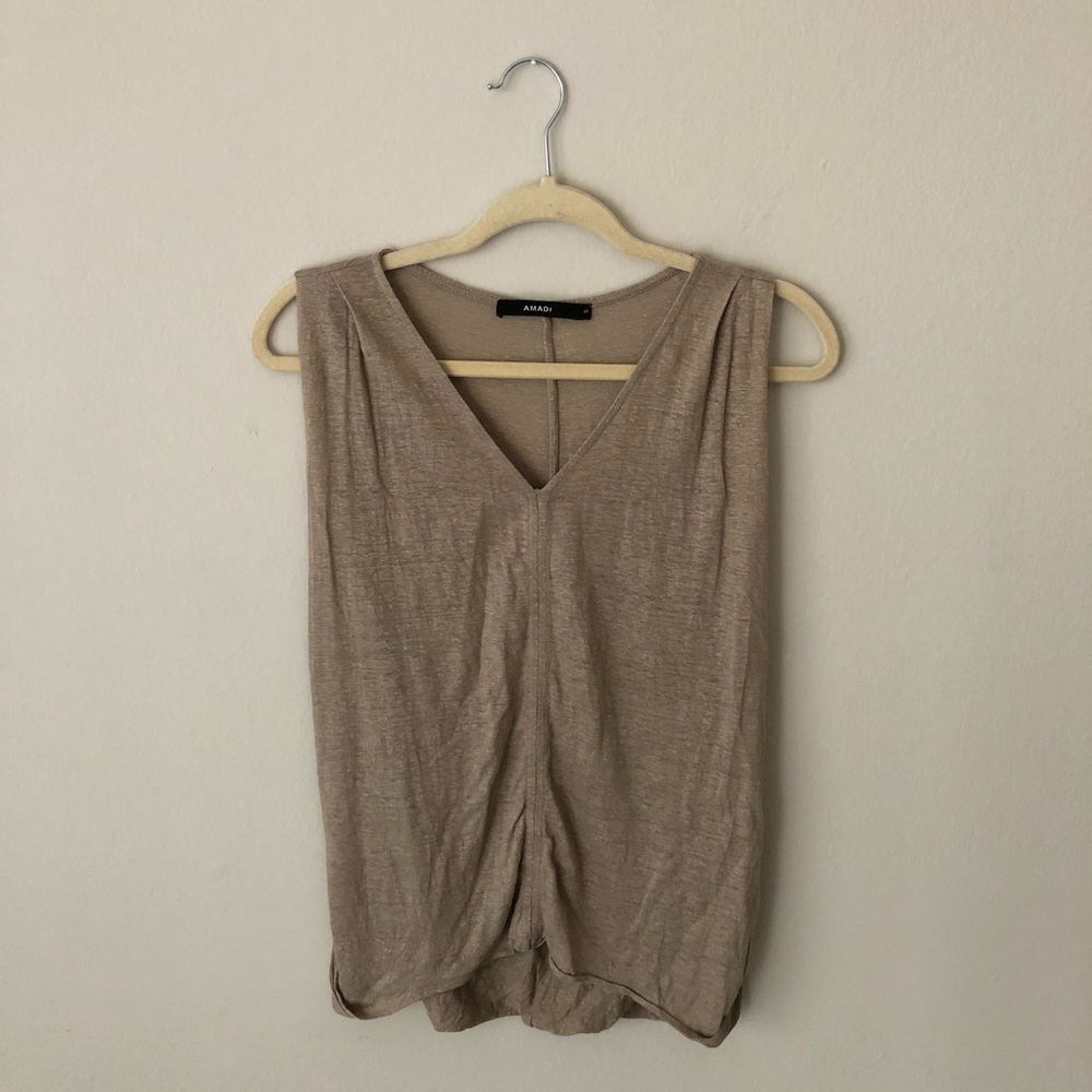 Anthropologie Amadi Gina Linen Drape Tank in Tan S